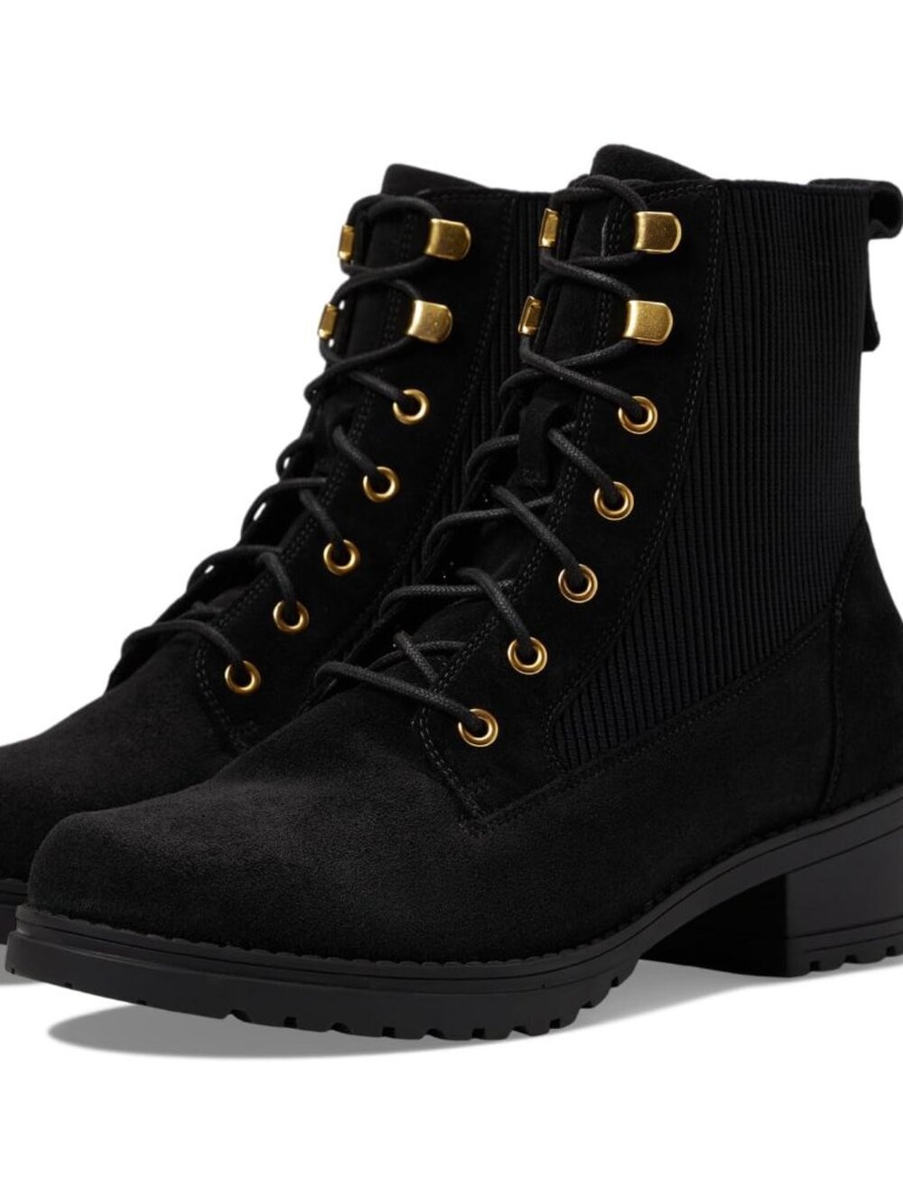 NIB Cole Haan Camea Block Heel Combat Boot II Black Suede Waterproof Size 9